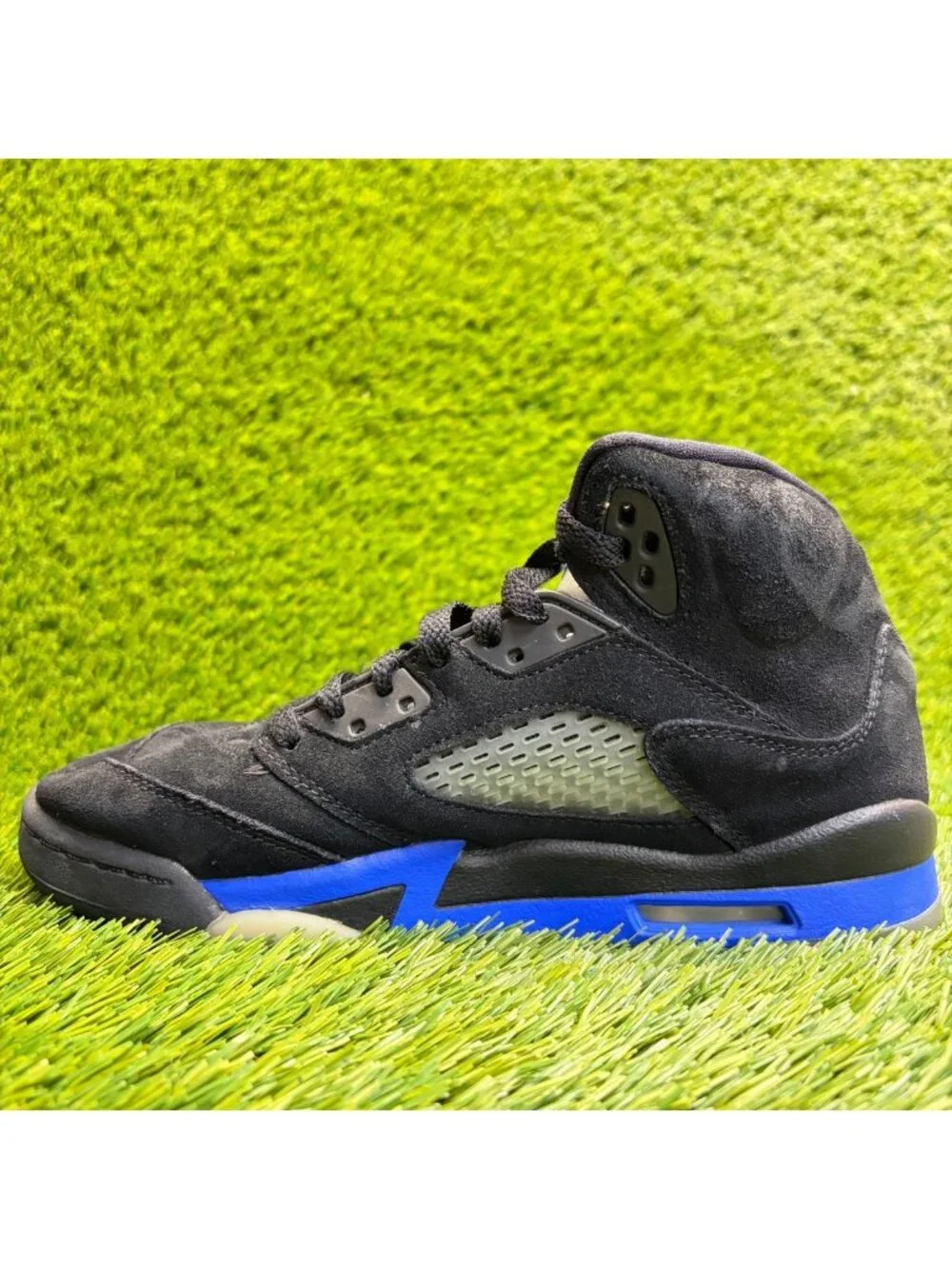 Nike Air Jordan 5 Retro Boys Size 5.5Y Black Blue Basketball Shoes Sneakers